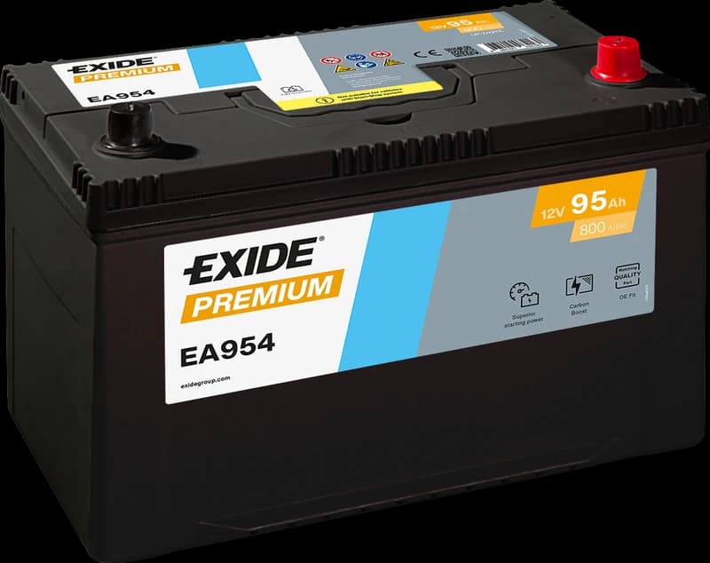 Exide Premium D31 EA954 Car Battery 12V 95Ah 800A Positive Right