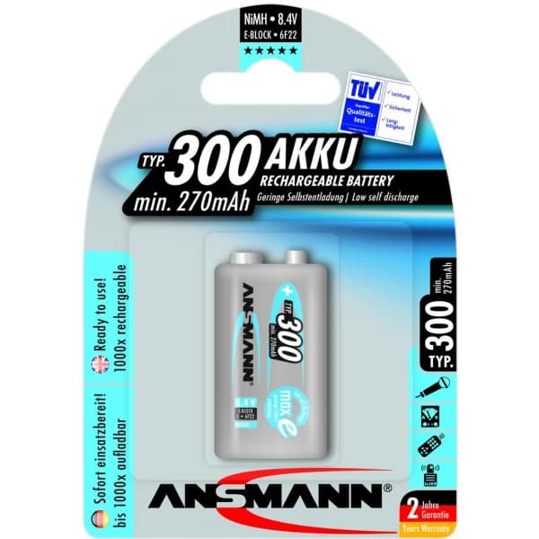 Ansmann 9V 6LR61 PP3 Rechargeable Ni-MH Battery 250mAh