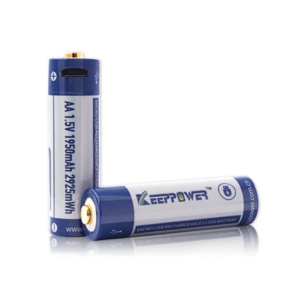 Keeppower P1450U1 Rechargeable Li-Ion AA 1.5V 1950mAh, Pack of 2 with USB Cable