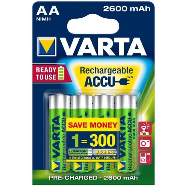 Varta AA LR6 1.2V Rechargeable Ni-MH Batteries 2600mAh, Pack of 4